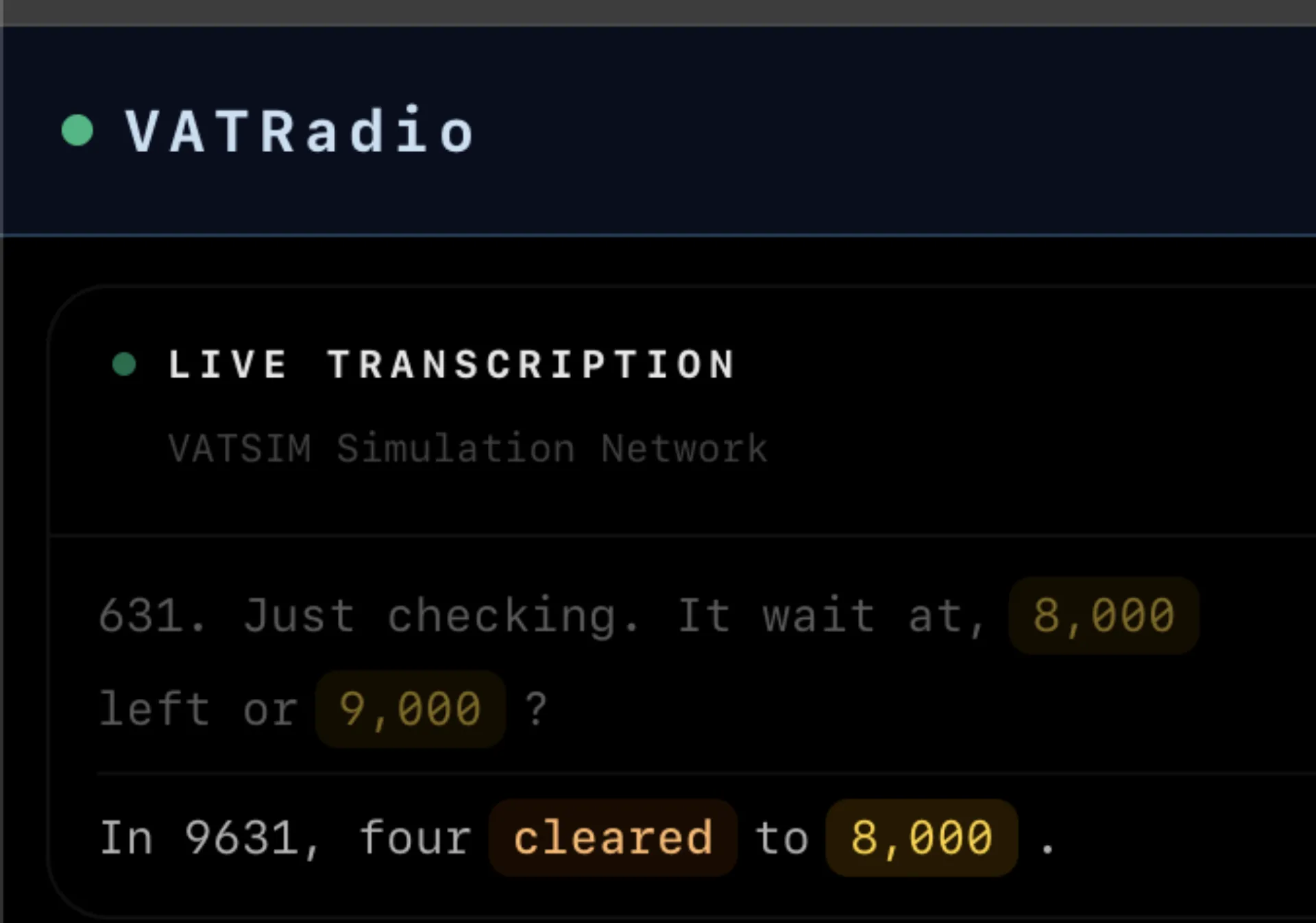 VATRadio — ATC transcription with altitude and clearance highlights